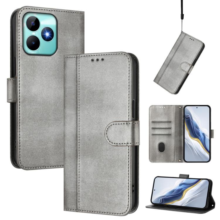 Line Splicing Buckle Retro Leather Phone Case, For Realme C67 4G / 12 Lite 4G Global, For Realme 12 Pro 5G / 12 Pro+ 5G Global, For Realme C53 4G Global / C51 4G