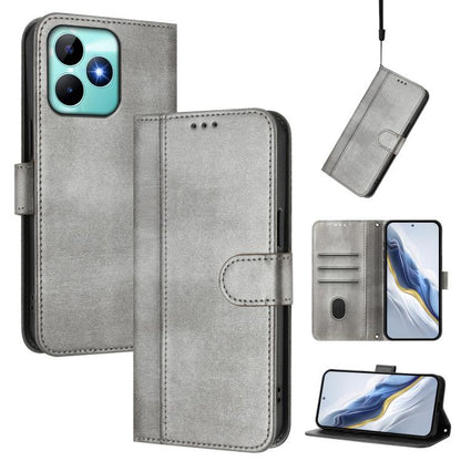 Line Splicing Buckle Retro Leather Phone Case, For Realme C67 4G / 12 Lite 4G Global, For Realme 12 Pro 5G / 12 Pro+ 5G Global, For Realme C53 4G Global / C51 4G