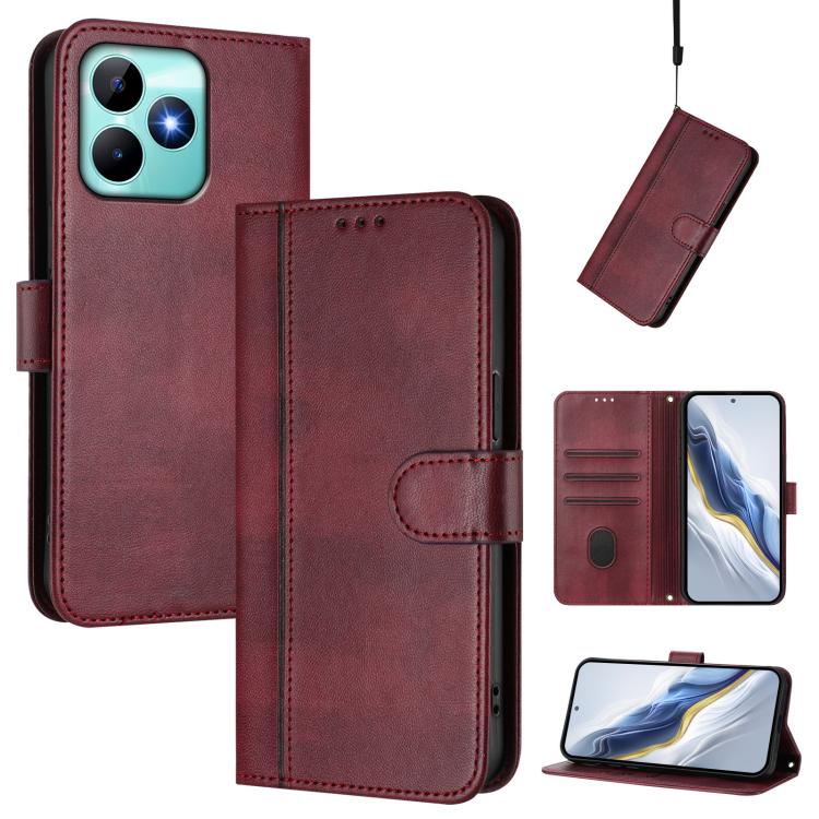 Line Splicing Buckle Retro Leather Phone Case, For Realme C67 4G / 12 Lite 4G Global, For Realme 12 Pro 5G / 12 Pro+ 5G Global, For Realme C53 4G Global / C51 4G