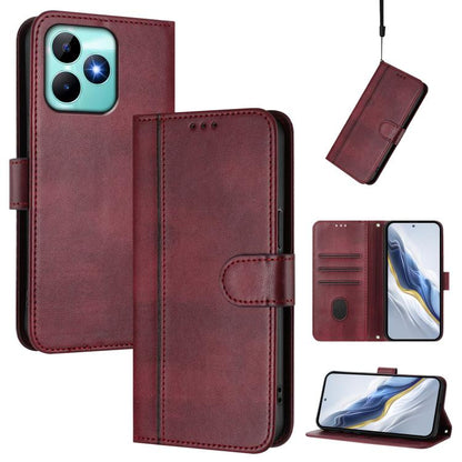 Line Splicing Buckle Retro Leather Phone Case, For Realme C67 4G / 12 Lite 4G Global, For Realme 12 Pro 5G / 12 Pro+ 5G Global, For Realme C53 4G Global / C51 4G