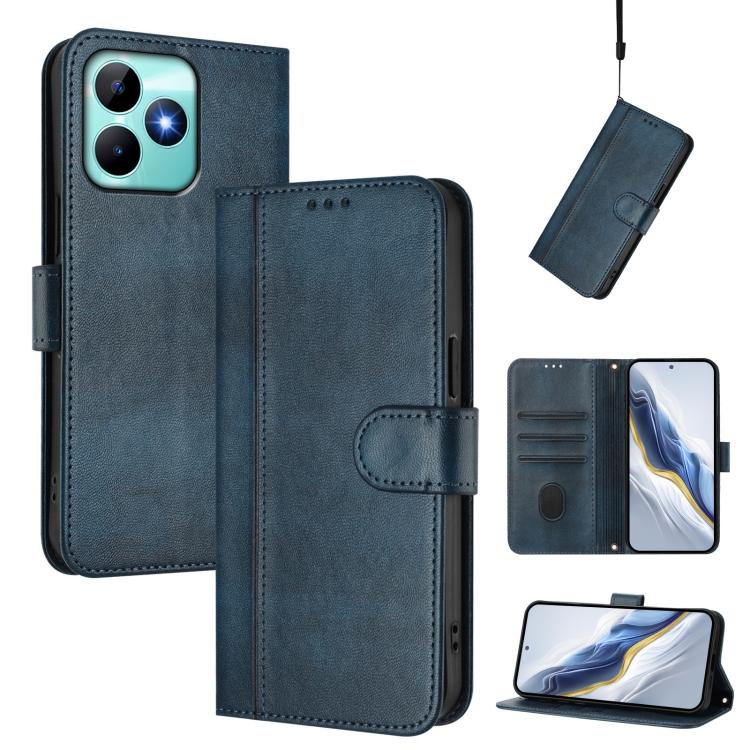 Line Splicing Buckle Retro Leather Phone Case, For Realme C67 4G / 12 Lite 4G Global, For Realme 12 Pro 5G / 12 Pro+ 5G Global, For Realme C53 4G Global / C51 4G