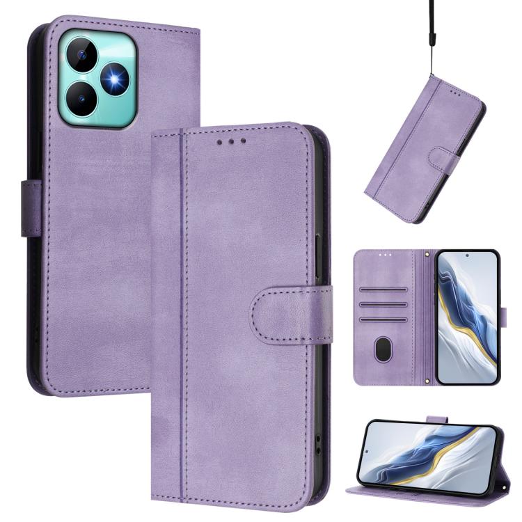 Line Splicing Buckle Retro Leather Phone Case, For Realme C67 4G / 12 Lite 4G Global, For Realme 12 Pro 5G / 12 Pro+ 5G Global, For Realme C53 4G Global / C51 4G