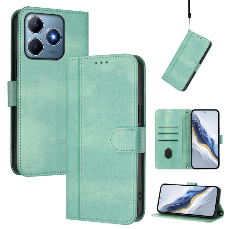 Line Splicing Buckle Retro Leather Phone Case, For Realme 13 4G / 12 4G / P1 5G Global, For Realme C61 4G / C63 4G Global, For Realme 13+ 5G Global