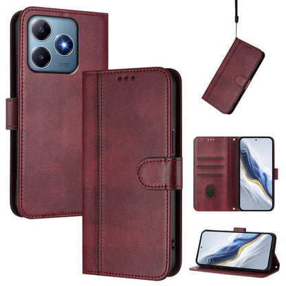 Line Splicing Buckle Retro Leather Phone Case, For Realme 13 4G / 12 4G / P1 5G Global, For Realme C61 4G / C63 4G Global, For Realme 13+ 5G Global
