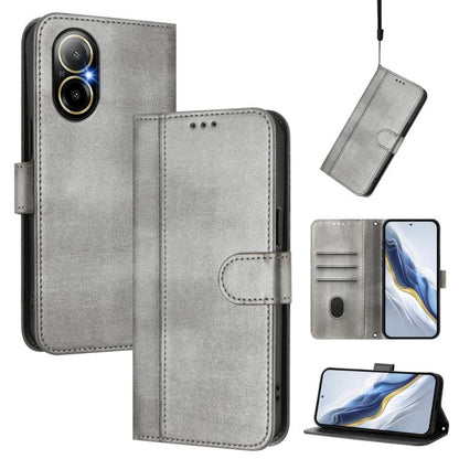 Line Splicing Buckle Retro Leather Phone Case, For Realme C67 4G / 12 Lite 4G Global, For Realme 12 Pro 5G / 12 Pro+ 5G Global, For Realme C53 4G Global / C51 4G