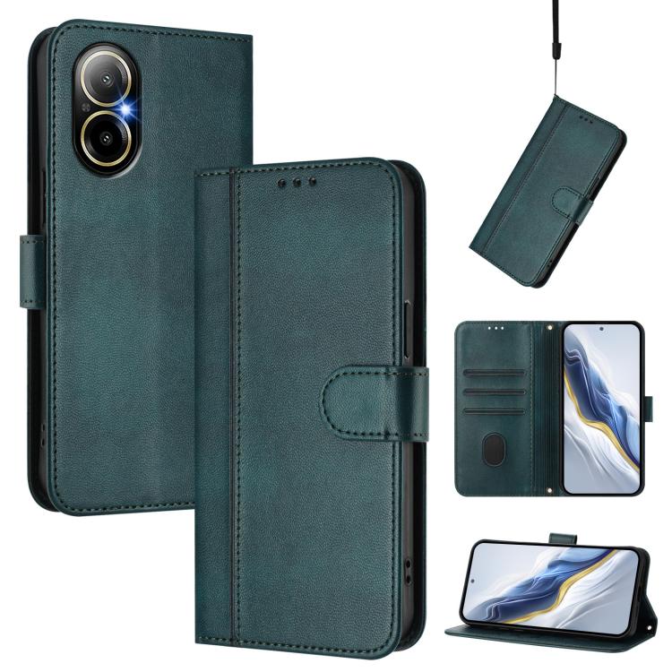 Line Splicing Buckle Retro Leather Phone Case, For Realme C67 4G / 12 Lite 4G Global, For Realme 12 Pro 5G / 12 Pro+ 5G Global, For Realme C53 4G Global / C51 4G