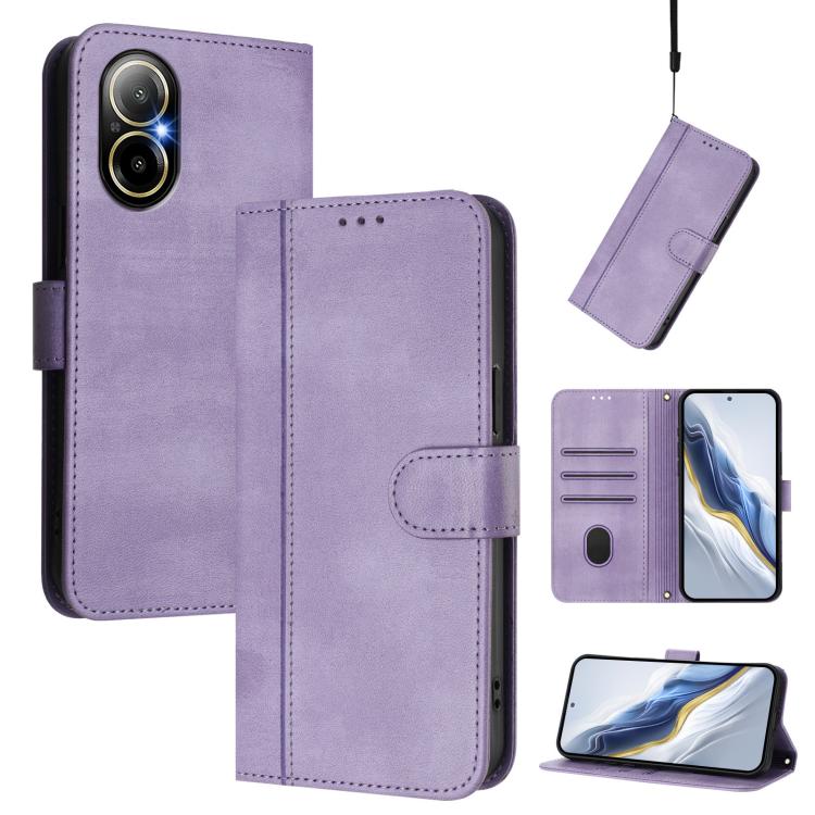 Line Splicing Buckle Retro Leather Phone Case, For Realme C67 4G / 12 Lite 4G Global, For Realme 12 Pro 5G / 12 Pro+ 5G Global, For Realme C53 4G Global / C51 4G