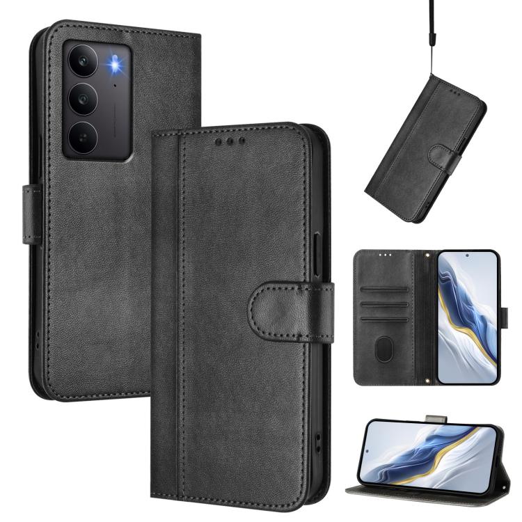 Line Splicing Buckle Retro Leather Phone Case, For Realme P3 Pro 5G Global, For Realme 14 Pro+ 5G, For Realme C75 4G / 14x 5G Global