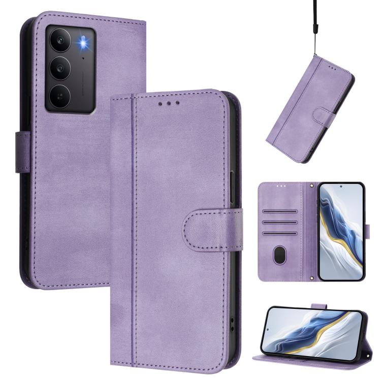Line Splicing Buckle Retro Leather Phone Case, For Realme P3 Pro 5G Global, For Realme 14 Pro+ 5G, For Realme C75 4G / 14x 5G Global