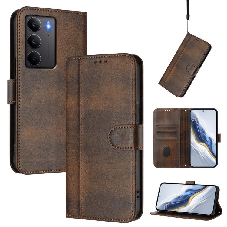 Line Splicing Buckle Retro Leather Phone Case, For Realme P3 Pro 5G Global, For Realme 14 Pro+ 5G, For Realme C75 4G / 14x 5G Global