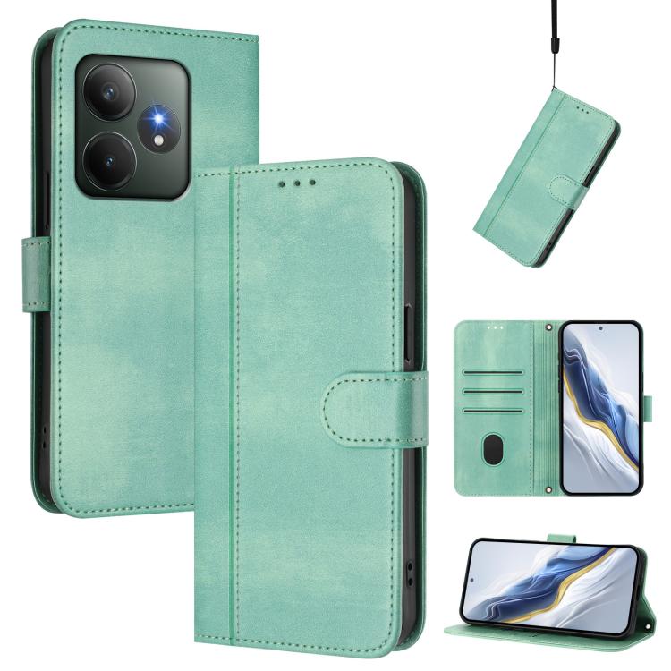 Line Splicing Buckle Retro Leather Phone Case, For Realme 13 Pro 5G / 13 Pro+ 5G Global, For Realme Note 60 4G Global / C61 4G India, For Realme GT 6 5G / GT 6T 5G Global