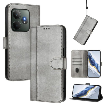 Line Splicing Buckle Retro Leather Phone Case, For Realme 13 Pro 5G / 13 Pro+ 5G Global, For Realme Note 60 4G Global / C61 4G India, For Realme GT 6 5G / GT 6T 5G Global