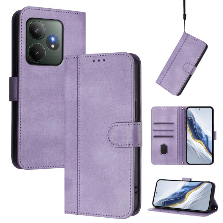 Line Splicing Buckle Retro Leather Phone Case, For Realme 13 Pro 5G / 13 Pro+ 5G Global, For Realme Note 60 4G Global / C61 4G India, For Realme GT 6 5G / GT 6T 5G Global