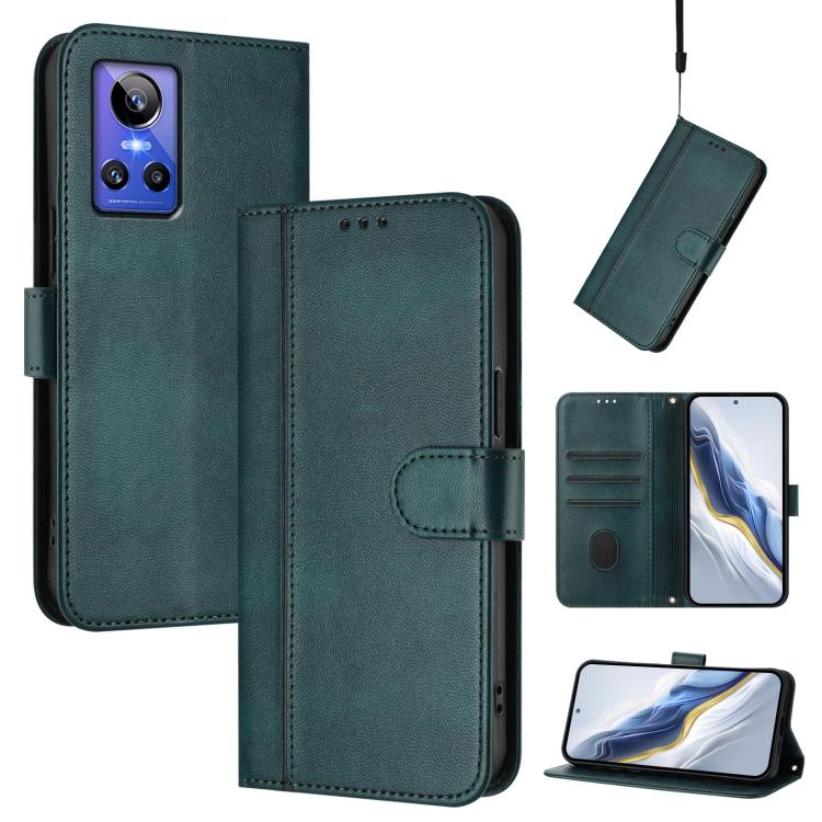 Line Splicing Buckle Retro Leather Phone Case, For Realme GT Neo 3, For Realme 9 Pro 5G Global / 9 5G EU Version, For Realme C20 / C11 2021 / C21