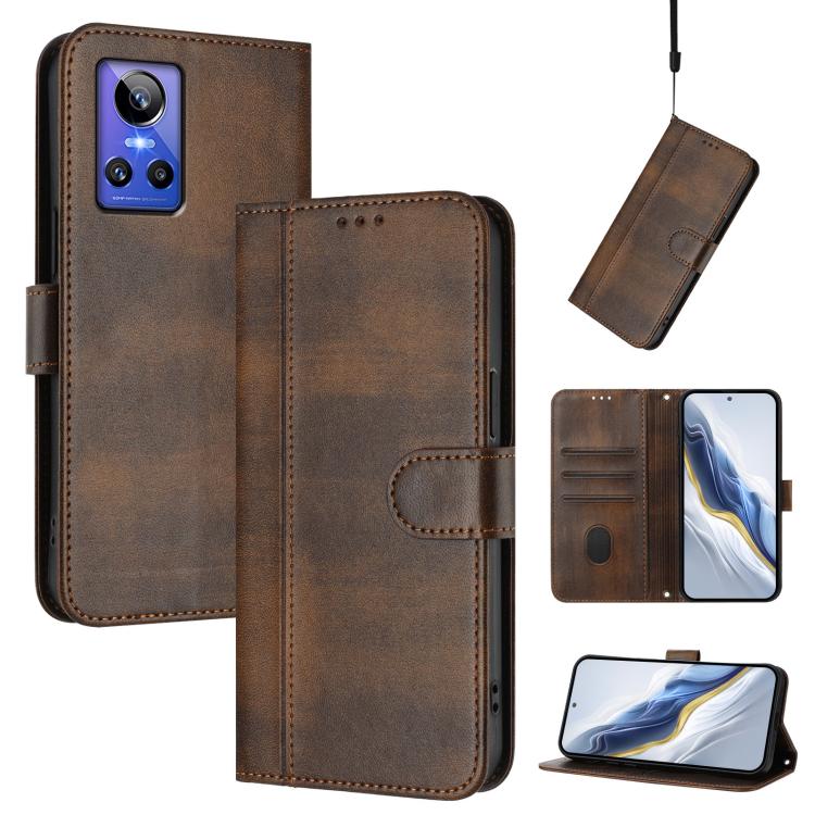 Line Splicing Buckle Retro Leather Phone Case, For Realme GT Neo 3, For Realme 9 Pro 5G Global / 9 5G EU Version, For Realme C20 / C11 2021 / C21