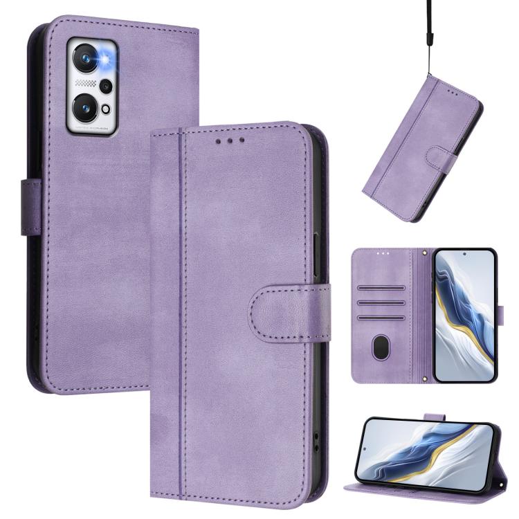 Line Splicing Buckle Retro Leather Phone Case, For Realme C30 4G / C30s / Narzo 50i Prime, For Realme GT Neo 3T, For Realme 9 Pro+ 5G / 9 4G Global