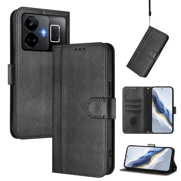 Line Splicing Buckle Retro Leather Phone Case, For Realme C33 2023 / 2022, For Realme 10T 5G / 10s 5G / 9i 5G Indian, For Realme GT3 5G / GT Neo 5 240W