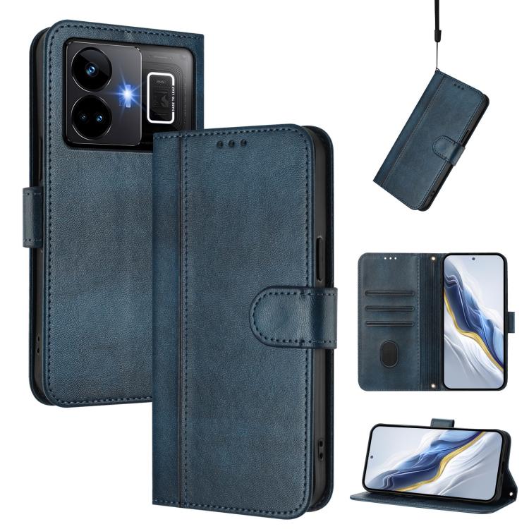 Line Splicing Buckle Retro Leather Phone Case, For Realme C33 2023 / 2022, For Realme 10T 5G / 10s 5G / 9i 5G Indian, For Realme GT3 5G / GT Neo 5 240W