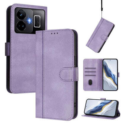 Line Splicing Buckle Retro Leather Phone Case, For Realme C33 2023 / 2022, For Realme 10T 5G / 10s 5G / 9i 5G Indian, For Realme GT3 5G / GT Neo 5 240W