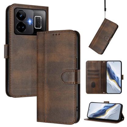 Line Splicing Buckle Retro Leather Phone Case, For Realme C33 2023 / 2022, For Realme 10T 5G / 10s 5G / 9i 5G Indian, For Realme GT3 5G / GT Neo 5 240W