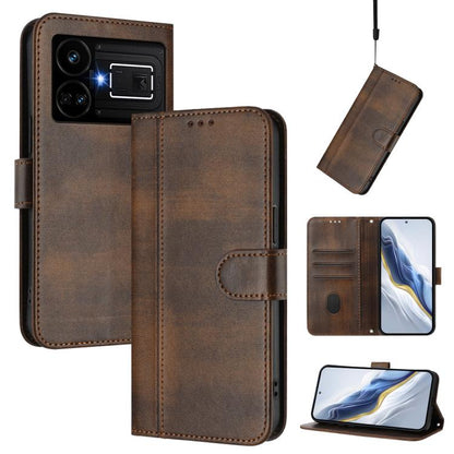Line Splicing Buckle Retro Leather Phone Case, For Realme 11 5G Global / C67 5G India, For Realme 11 4G Global, For Realme GT5 240W / GT5