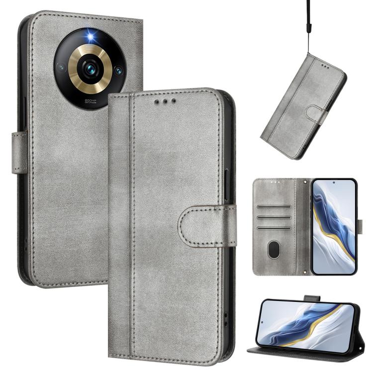 Line Splicing Buckle Retro Leather Phone Case, For Realme Narzo 60 Pro Global, For Realme C65 4G Global, For Realme C55 4G Global / Narzo N55