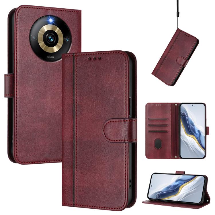 Line Splicing Buckle Retro Leather Phone Case, For Realme Narzo 60 Pro Global, For Realme C65 4G Global, For Realme C55 4G Global / Narzo N55