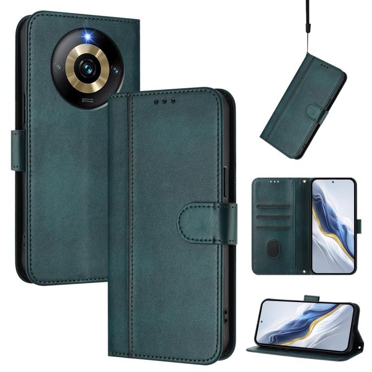 Line Splicing Buckle Retro Leather Phone Case, For Realme Narzo 60 Pro Global, For Realme C65 4G Global, For Realme C55 4G Global / Narzo N55