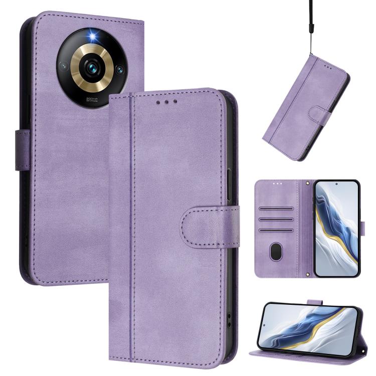 Line Splicing Buckle Retro Leather Phone Case, For Realme Narzo 60 Pro Global, For Realme C65 4G Global, For Realme C55 4G Global / Narzo N55