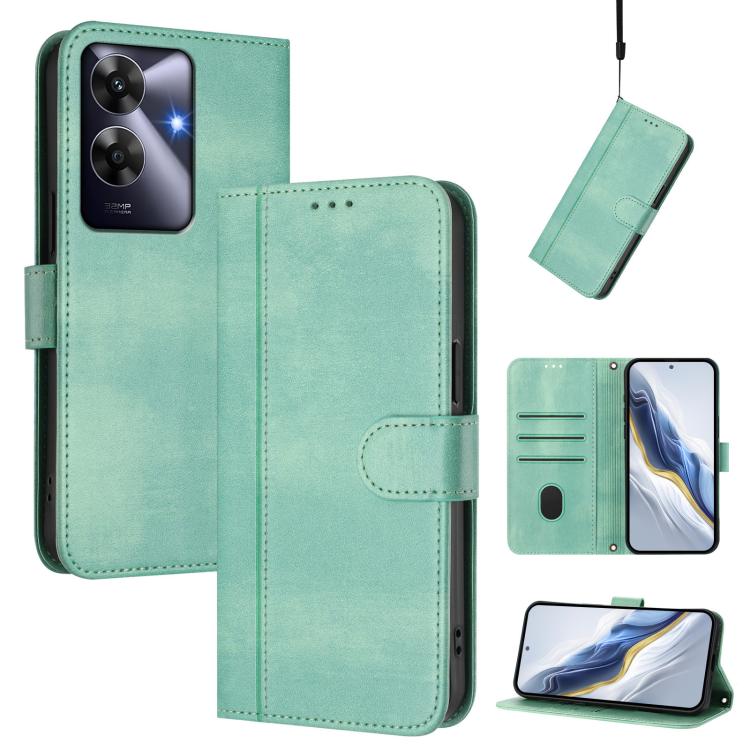 Line Splicing Buckle Retro Leather Phone Case, For Realme 13 Pro 5G / 13 Pro+ 5G Global, For Realme Note 60 4G Global / C61 4G India, For Realme GT 6 5G / GT 6T 5G Global