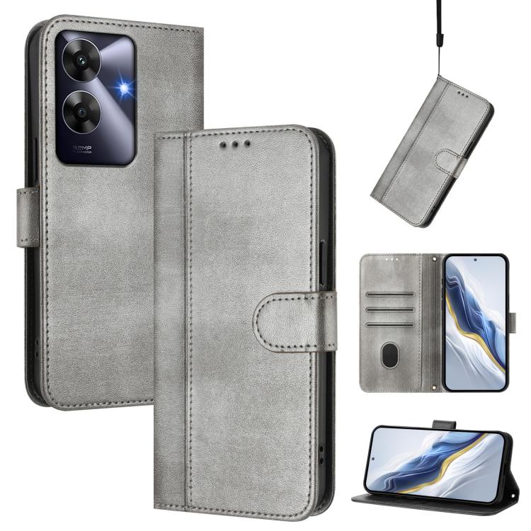 Line Splicing Buckle Retro Leather Phone Case, For Realme 13 Pro 5G / 13 Pro+ 5G Global, For Realme Note 60 4G Global / C61 4G India, For Realme GT 6 5G / GT 6T 5G Global