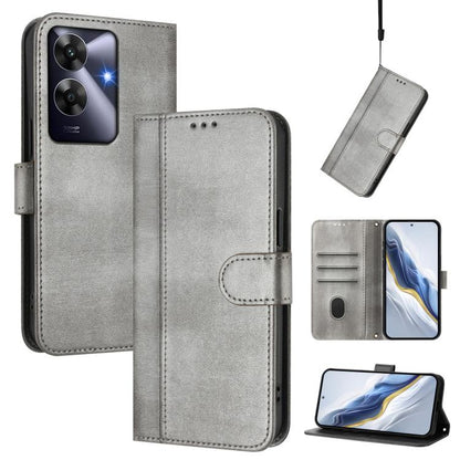 Line Splicing Buckle Retro Leather Phone Case, For Realme 13 Pro 5G / 13 Pro+ 5G Global, For Realme Note 60 4G Global / C61 4G India, For Realme GT 6 5G / GT 6T 5G Global
