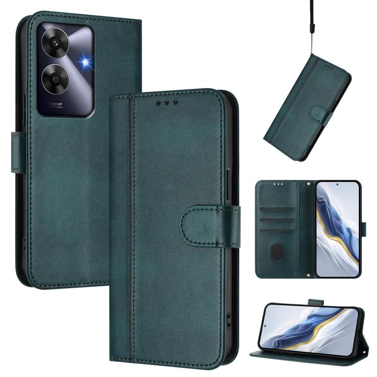 Line Splicing Buckle Retro Leather Phone Case, For Realme 13 Pro 5G / 13 Pro+ 5G Global, For Realme Note 60 4G Global / C61 4G India, For Realme GT 6 5G / GT 6T 5G Global