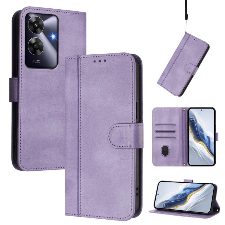 Line Splicing Buckle Retro Leather Phone Case, For Realme 13 Pro 5G / 13 Pro+ 5G Global, For Realme Note 60 4G Global / C61 4G India, For Realme GT 6 5G / GT 6T 5G Global