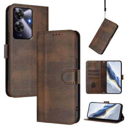 Line Splicing Buckle Retro Leather Phone Case, For Realme 13 Pro 5G / 13 Pro+ 5G Global, For Realme Note 60 4G Global / C61 4G India, For Realme GT 6 5G / GT 6T 5G Global