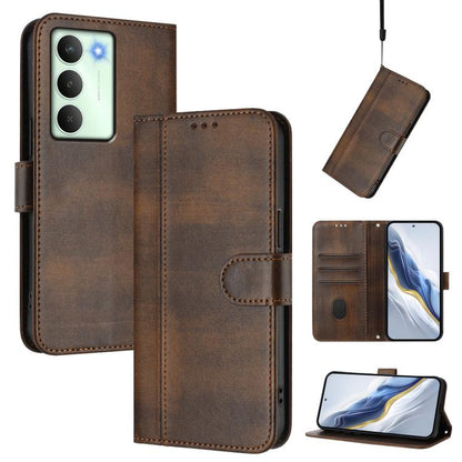 Line Splicing Buckle Retro Leather Phone Case, For Realme C71 4G Global, For Realme V70 5G / C75 5G, For Realme Narzo 80 Pro / 14 Pro 5G India