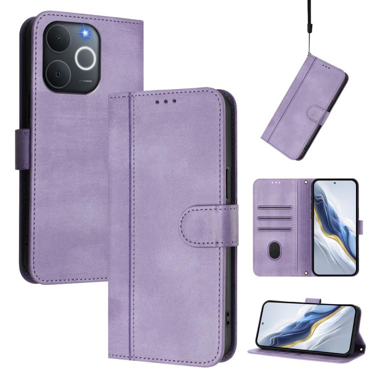Line Splicing Buckle Retro Leather Phone Case, For Realme C71 4G India / Note 70 4G, For Realme C85 5G / 15x 5G India, For Realme P4 Pro 5G