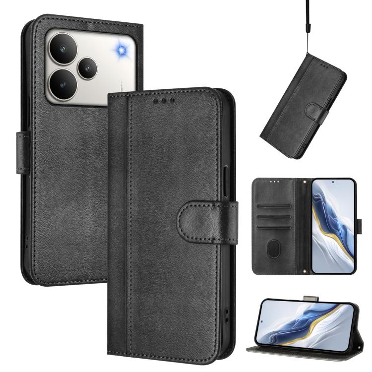 Line Splicing Buckle Retro Leather Phone Case, For Realme P4 5G, For Realme 15T 5G Global, For Realme 15 5G / 15 Pro 5G Global