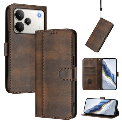 Line Splicing Buckle Retro Leather Phone Case, For Realme P4 5G, For Realme 15T 5G Global, For Realme 15 5G / 15 Pro 5G Global