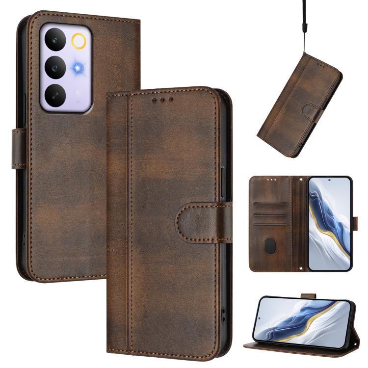 Line Splicing Buckle Retro Leather Phone Case, For Realme P4x 5G / OnePlus Nord CE6 Lite, For Realme 16T 5G Global, For Realme C100 5G