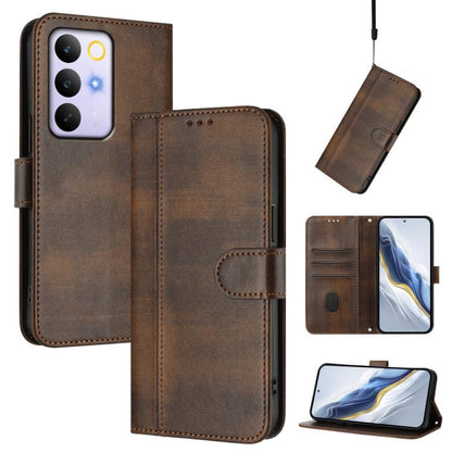 Line Splicing Buckle Retro Leather Phone Case, For Realme P4x 5G / OnePlus Nord CE6 Lite, For Realme 16T 5G Global, For Realme C100 5G