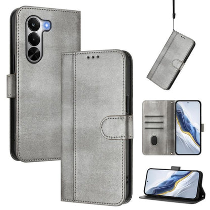Line Splicing Buckle Retro Leather Phone Case, For Realme P4x 5G / OnePlus Nord CE6 Lite, For Realme 16T 5G Global, For Realme C100 5G