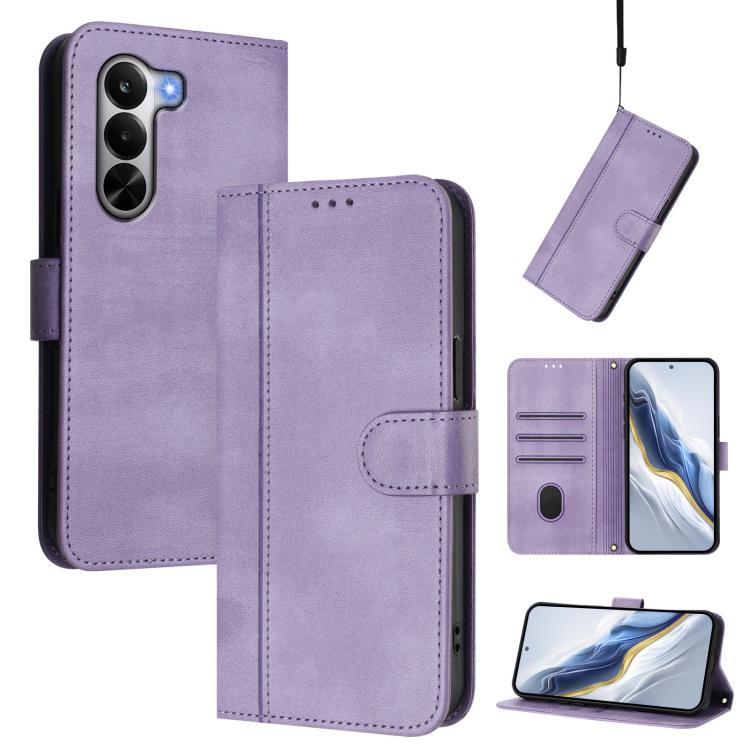 Line Splicing Buckle Retro Leather Phone Case, For Realme P4x 5G / OnePlus Nord CE6 Lite, For Realme 16T 5G Global, For Realme C100 5G