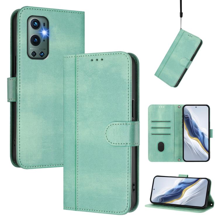 Line Splicing Buckle Retro Leather Phone Case, For OnePlus Nord CE 5G, For OnePlus Nord 2 5G, For OnePlus 9 Pro