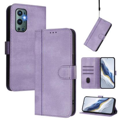 Line Splicing Buckle Retro Leather Phone Case, For OnePlus Nord CE 5G, For OnePlus Nord 2 5G, For OnePlus 9 Pro