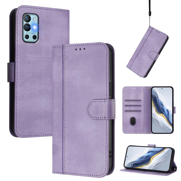 Line Splicing Buckle Retro Leather Phone Case, For OnePlus Nord N20 5G, For OnePlus Nord N200 5G, For OnePlus 9R / OnePlus 8T