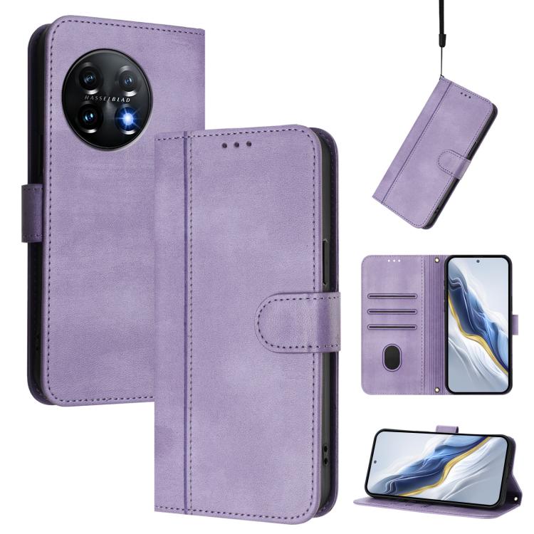 Line Splicing Buckle Retro Leather Phone Case, For OnePlus 11R, For Oneplus 11, For OnePlus Nord CE 3