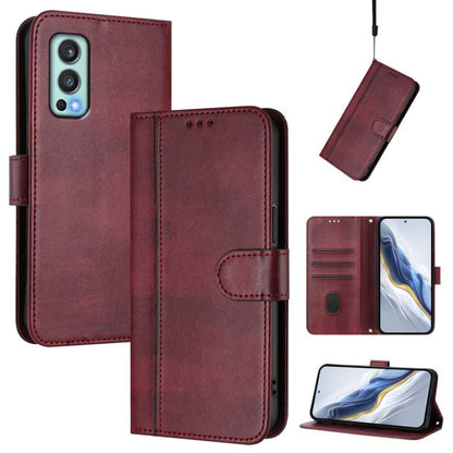 Line Splicing Buckle Retro Leather Phone Case, For OnePlus Nord CE 5G, For OnePlus Nord 2 5G, For OnePlus 9 Pro