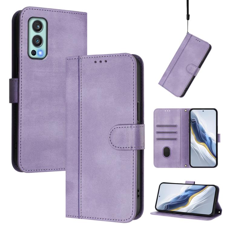 Line Splicing Buckle Retro Leather Phone Case, For OnePlus Nord CE 5G, For OnePlus Nord 2 5G, For OnePlus 9 Pro