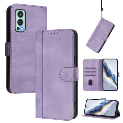 Line Splicing Buckle Retro Leather Phone Case, For OnePlus Nord CE 5G, For OnePlus Nord 2 5G, For OnePlus 9 Pro